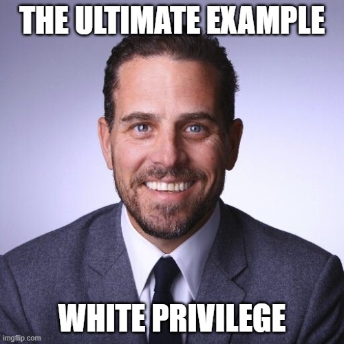 Just imagine if his last name was Trump | THE ULTIMATE EXAMPLE; WHITE PRIVILEGE | image tagged in hunter biden,democrats,liberals,selective outrage,dimwit,criminal | made w/ Imgflip meme maker