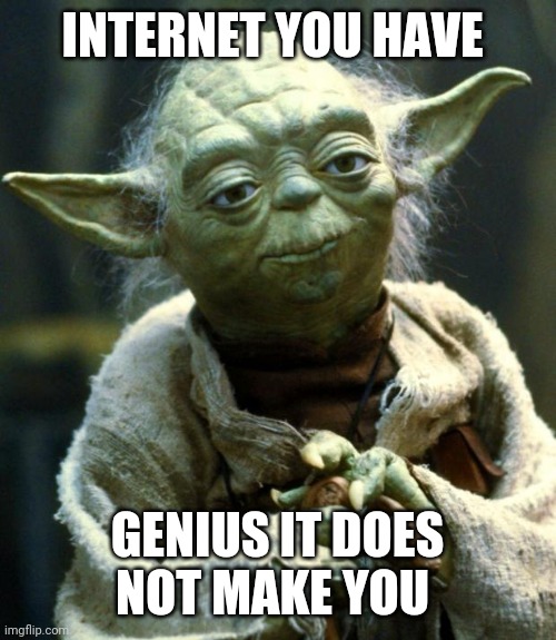 Internet | INTERNET YOU HAVE; GENIUS IT DOES NOT MAKE YOU | image tagged in memes,star wars yoda | made w/ Imgflip meme maker