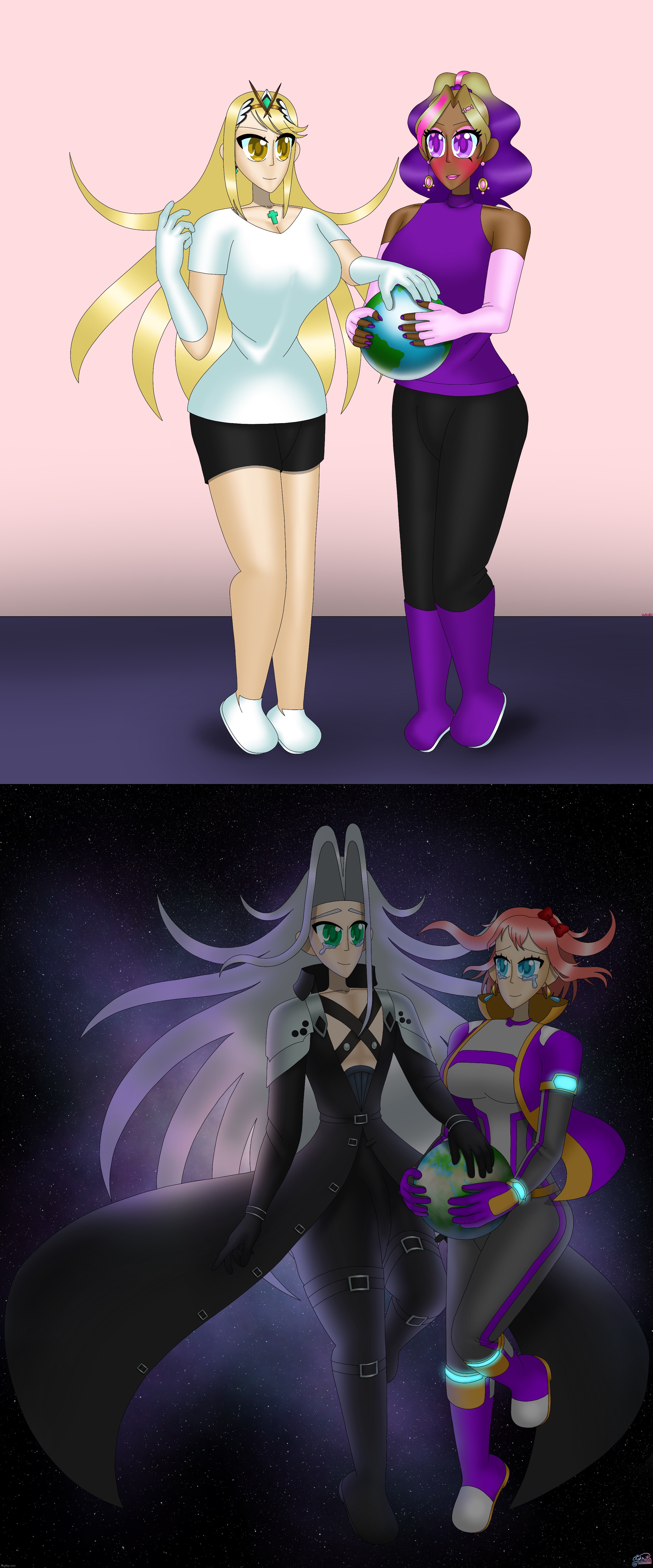 Just noticed that these drawings look a little similar | image tagged in kashiko murasaki and mythra,sayori and sephiroth | made w/ Imgflip meme maker