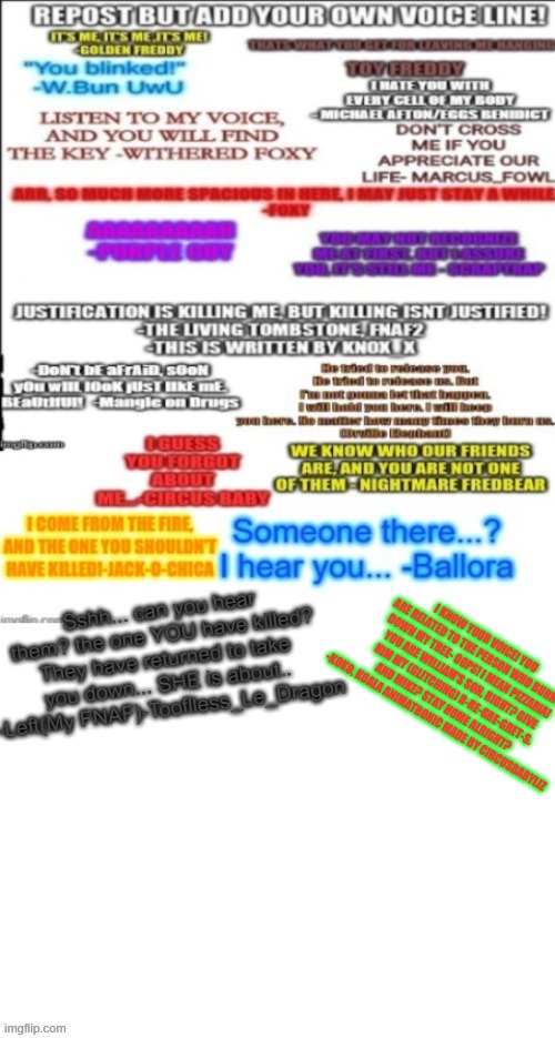 repost plz Koko is my friends ani. | I KNOW YOUR VOICE! YOU ARE RELATED TO THE PERSON WHO BURNT DOWN MY TREE- OOPS! I MEAN PIZZARIA! YOU ARE WILLIAM'S SON, RIGHT? GIVE  HIM MY (GLITCHING) R-RE-GRE-GRET-S. AND MIKE? STAY HOME ALRIGHT?  -KOKO, KOALA ANIMATRONIC MADE BY CIRCUSBABYLIZ | image tagged in circus,baby,fnaf,repost | made w/ Imgflip meme maker