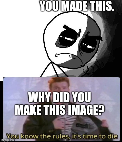 you what have you done (rage comics) | YOU MADE THIS. WHY DID YOU MAKE THIS IMAGE? | image tagged in you what have you done rage comics | made w/ Imgflip meme maker