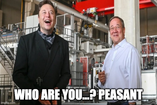 Who are you...? Peasant |  WHO ARE YOU...? PEASANT | image tagged in musk,elon musk,laughing,peasant,laschet | made w/ Imgflip meme maker