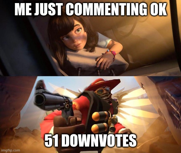 on reddit | ME JUST COMMENTING OK; 51 DOWNVOTES | image tagged in memes | made w/ Imgflip meme maker