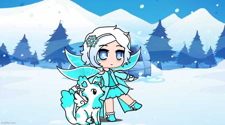 This Is Powder And Her Pet Snow, Powder Is The God Of Ice And Snow | image tagged in gacha club,oc,gods,ice,snow | made w/ Imgflip meme maker
