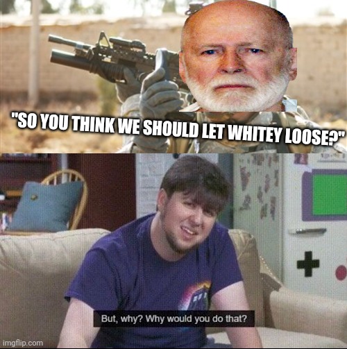 "SO YOU THINK WE SHOULD LET WHITEY LOOSE?" | image tagged in military radio,but why why would you do that | made w/ Imgflip meme maker