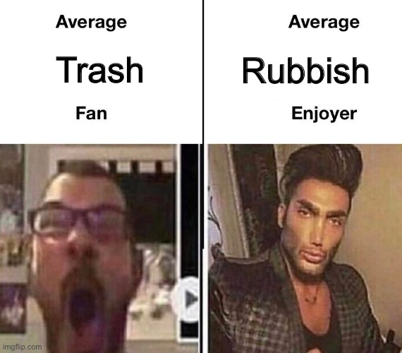 Average Fan vs. Average Enjoyer | Trash Rubbish | image tagged in average fan vs average enjoyer | made w/ Imgflip meme maker
