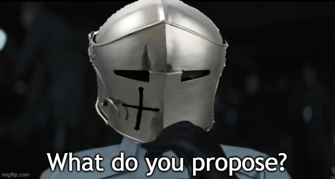 Worried Crusader | What do you propose? | image tagged in worried crusader | made w/ Imgflip meme maker