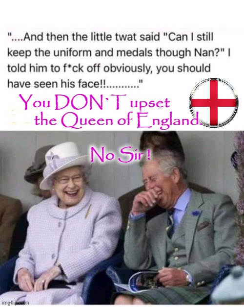 Don`t upset The Queen | You DON`T upset               
the Queen of England. 
        
No Sir ! | image tagged in prince harry | made w/ Imgflip meme maker
