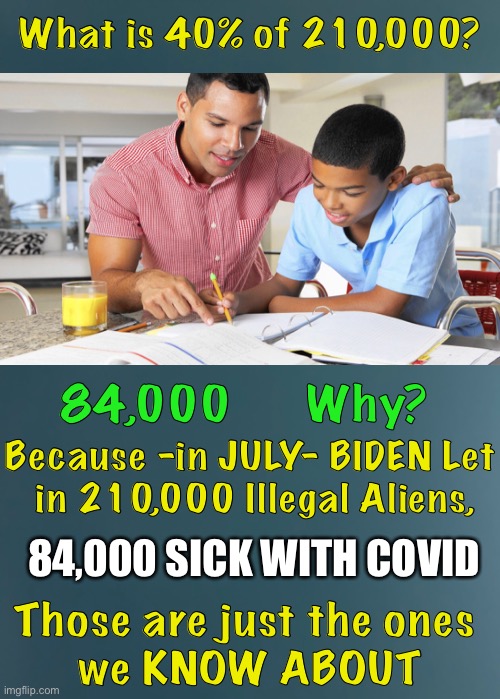Biden—himself—injected 84,000 NEW COVID CASES Into USA—in ONE MONTH | What is 40% of 210,000? 84,000      Why? Because -in JULY- BIDEN Let
 in 210,000 Illegal Aliens, 84,000 SICK WITH COVID; Those are just the ones 
we KNOW ABOUT | image tagged in biden hates america,dems are marxists,destroying usa,you pay for it   in more ways than one,dem politicians can kma | made w/ Imgflip meme maker