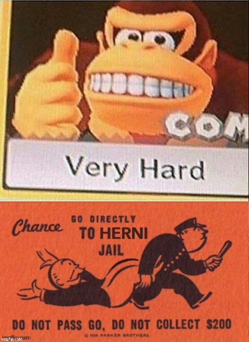 It's off to herny jail! | image tagged in very hard donkey kong,go to herni jail chance card,go to horny jail | made w/ Imgflip meme maker