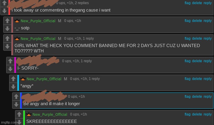 THEY COMMENT BANNED ME FOR 2 DAYS FOR NO REASONNNNNNN REEEEEEEEEEE | made w/ Imgflip meme maker