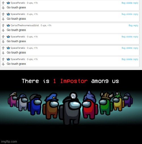 image tagged in there is one impostor among us | made w/ Imgflip meme maker