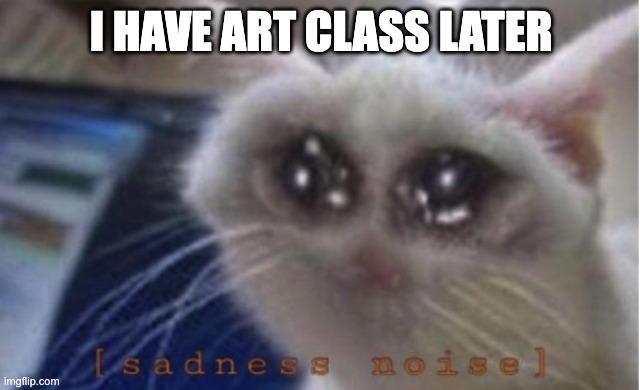 Mega sad cat | I HAVE ART CLASS LATER | image tagged in mega sad cat | made w/ Imgflip meme maker
