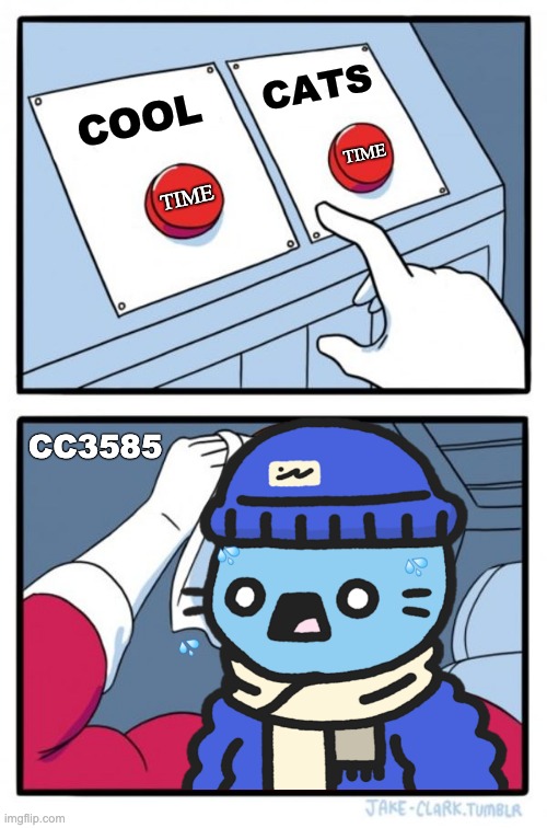 Cool Cats Time | CATS; COOL; TIME; TIME; CC3585 | image tagged in memes,two buttons,cool,cats,time | made w/ Imgflip meme maker
