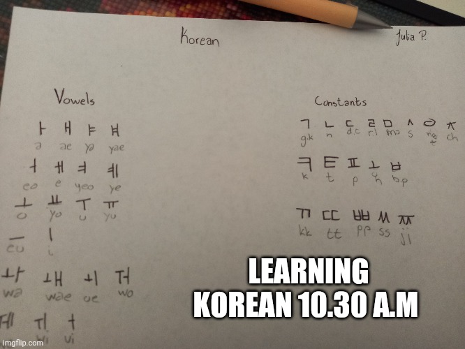 wow '~'  (kyrian note: time zones exist) | LEARNING KOREAN 10.30 A.M | made w/ Imgflip meme maker