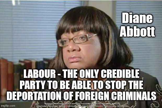 Labour - soft of crime | Diane Abbott; LABOUR - THE ONLY CREDIBLE PARTY TO BE ABLE TO STOP THE DEPORTATION OF FOREIGN CRIMINALS; #Starmerout #GetStarmerOut #Labour #JonLansman #wearecorbyn #KeirStarmer #DianeAbbott #McDonnell #cultofcorbyn #labourisdead #Momentum #labourracism #socialistsunday #nevervotelabour #socialistanyday #Antisemitism | image tagged in diane abbott,starmer new leadership,labourisdead,cultofcorbyn,anti-semite and a racist,starmerout getstarmerout | made w/ Imgflip meme maker