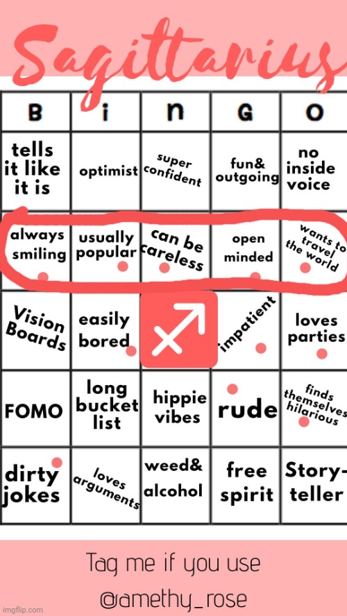 Sag bingo | image tagged in sagittarius official bingo | made w/ Imgflip meme maker