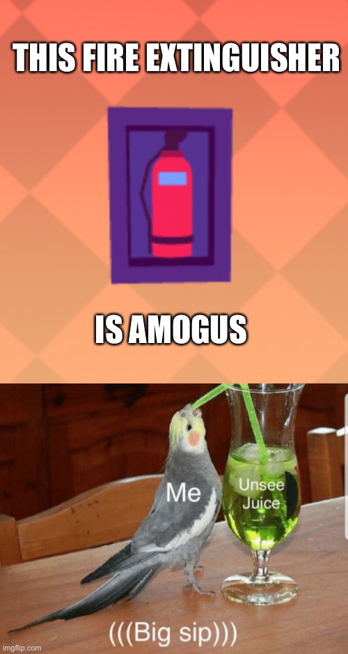 STOP IT WITH THE AMOGUS | THIS FIRE EXTINGUISHER; IS AMOGUS | image tagged in unsee juice | made w/ Imgflip meme maker