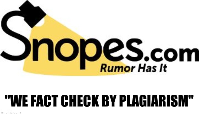 You can't make this stuff up folks... | "WE FACT CHECK BY PLAGIARISM" | image tagged in snopes,biased media,lying | made w/ Imgflip meme maker