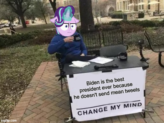 no more mean tweets | Biden is the best president ever because he doesn't send mean tweets | image tagged in memes,change my mind | made w/ Imgflip meme maker