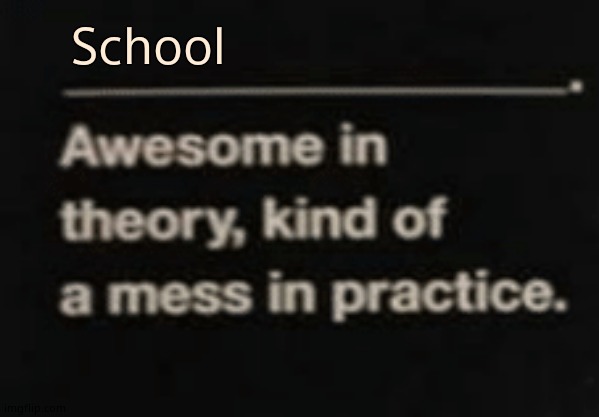 True | School | image tagged in awesome in theory kind of a mess in practice | made w/ Imgflip meme maker