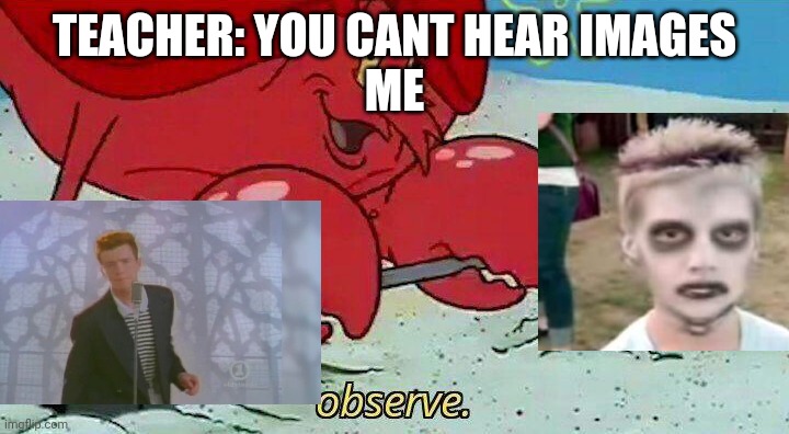 Ree |  TEACHER: YOU CANT HEAR IMAGES
ME | image tagged in observe | made w/ Imgflip meme maker