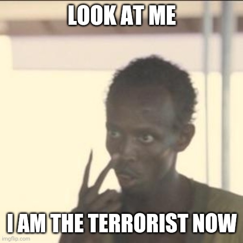 Look At Me Meme | LOOK AT ME; I AM THE TERRORIST NOW | image tagged in memes,look at me | made w/ Imgflip meme maker