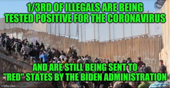 Don't tell me it's because half the population isn't "vaxxed." | 1/3RD OF ILLEGALS ARE BEING TESTED POSITIVE FOR THE CORONAVIRUS; AND ARE STILL BEING SENT TO "RED" STATES BY THE BIDEN ADMINISTRATION | image tagged in illegals,covid19,democrats | made w/ Imgflip meme maker