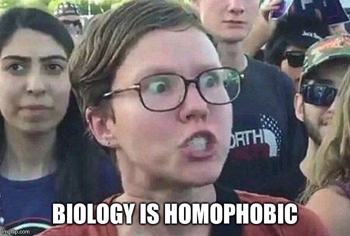 Triggered Liberal | BIOLOGY IS HOMOPHOBIC | image tagged in triggered liberal | made w/ Imgflip meme maker