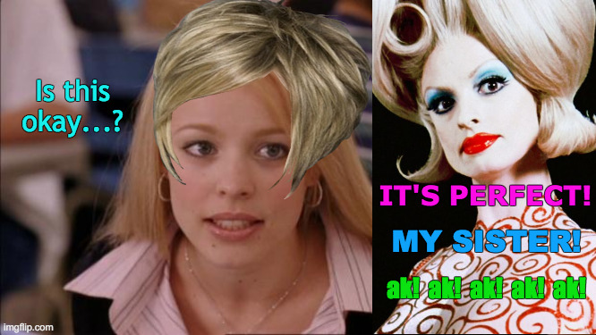 Is This Okay? | Is this okay...? IT'S PERFECT! MY SISTER! ak!  ak!  ak!  ak!  ak! | image tagged in memes,its not going to happen,mars attacks,twisted sister,aliens,karen | made w/ Imgflip meme maker
