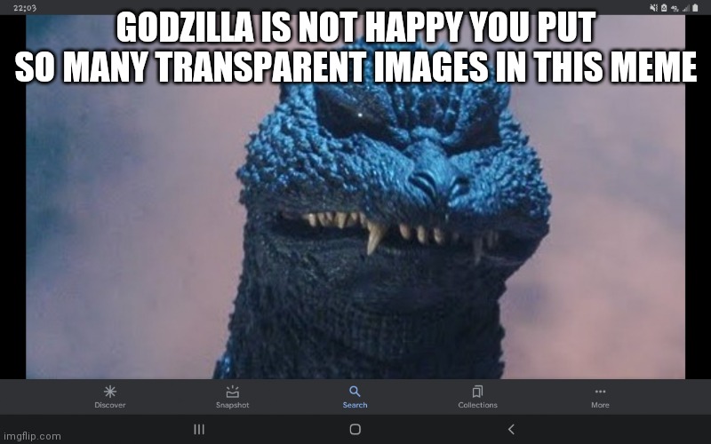 I have never seen such Dog Piss Before | GODZILLA IS NOT HAPPY YOU PUT SO MANY TRANSPARENT IMAGES IN THIS MEME | image tagged in godzilla has never seen such dog piss before | made w/ Imgflip meme maker
