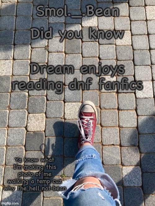 Did you know; Dream enjoys reading dnf fanfics | image tagged in beans foot temp | made w/ Imgflip meme maker