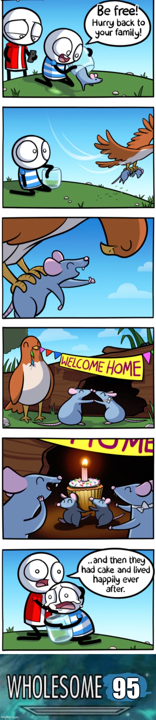 Not quite 100 | 95 | image tagged in wholesome,bird,mouse | made w/ Imgflip meme maker