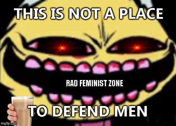 no safe way out | THIS IS NOT A PLACE; RAD FEMINIST ZONE; TO DEFEND MEN | image tagged in get out,stupid,men | made w/ Imgflip meme maker