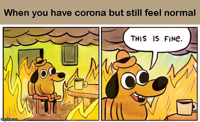 No Symptoms? | When you have corona but still feel normal | image tagged in memes,this is fine | made w/ Imgflip meme maker