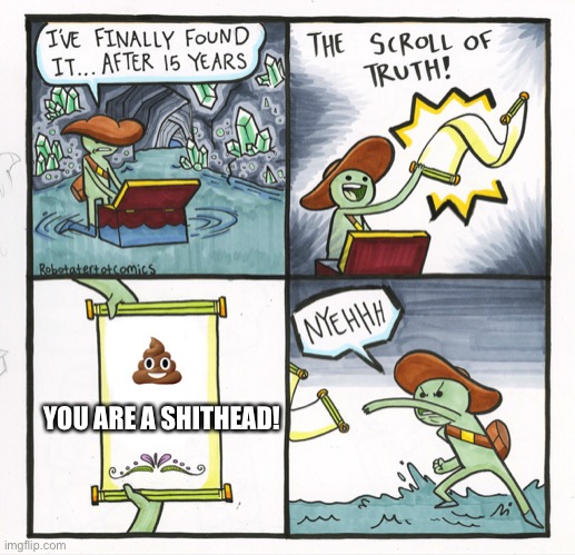 The Scroll Of Truth | 💩; YOU ARE A SHITHEAD! | image tagged in memes,the scroll of truth,shithead | made w/ Imgflip meme maker