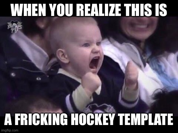 Why do people misuse this template | WHEN YOU REALIZE THIS IS; A FRICKING HOCKEY TEMPLATE | image tagged in hockey baby,hockey | made w/ Imgflip meme maker
