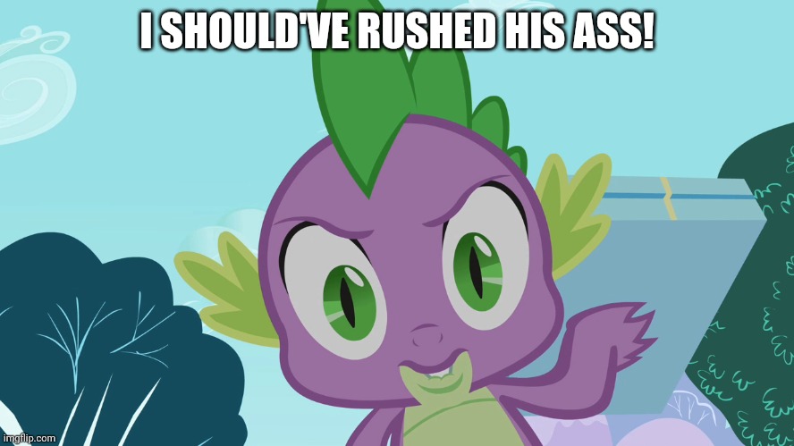 I SHOULD'VE RUSHED HIS ASS! | image tagged in spike,angry,my little pony | made w/ Imgflip meme maker