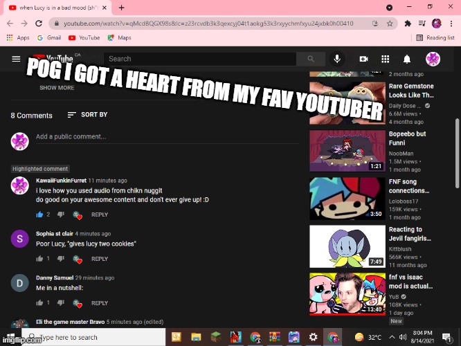 AAAAAAAAAA | POG I GOT A HEART FROM MY FAV YOUTUBER | made w/ Imgflip meme maker