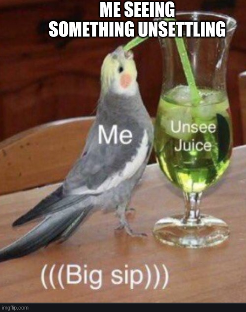 unsee juice | ME SEEING SOMETHING UNSETTLING | image tagged in big sip | made w/ Imgflip meme maker