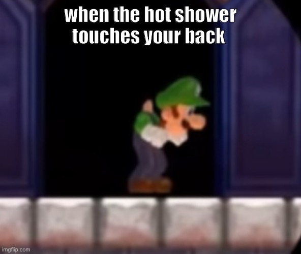 ouch |  when the hot shower touches your back | image tagged in ouch,luigi,shower | made w/ Imgflip meme maker