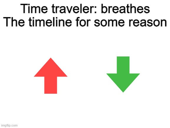 low effort but worth it | Time traveler: breathes
The timeline for some reason | image tagged in blank white template,low effort,upvote,downvote,time travel | made w/ Imgflip meme maker