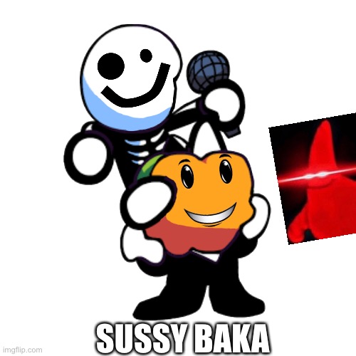 R Sus | SUSSY BAKA | image tagged in draw a face on pump n skid | made w/ Imgflip meme maker