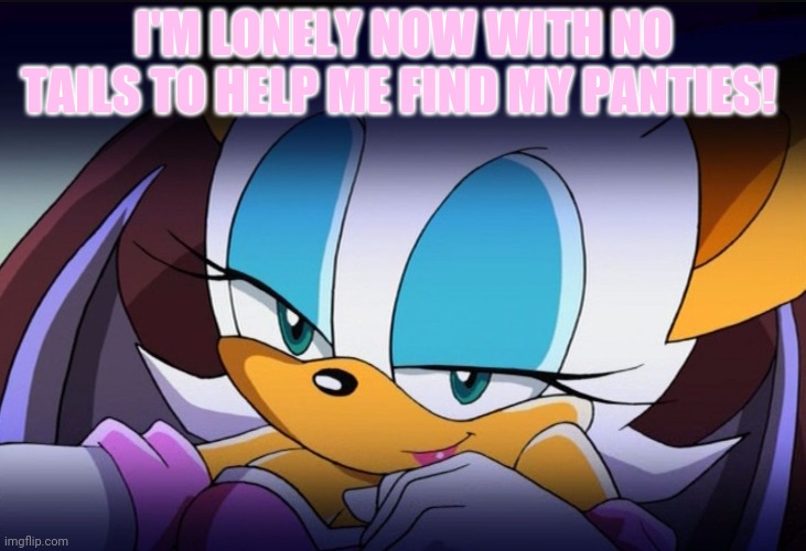 Where is Tails? | I'M LONELY NOW WITH NO TAILS TO HELP ME FIND MY PANTIES! | image tagged in rouge the bat sonic meme,rouge the bat,tails the fox,sonic the hedgehog | made w/ Imgflip meme maker