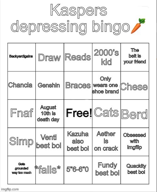 Kaspers depressing bingo | image tagged in bingo | made w/ Imgflip meme maker