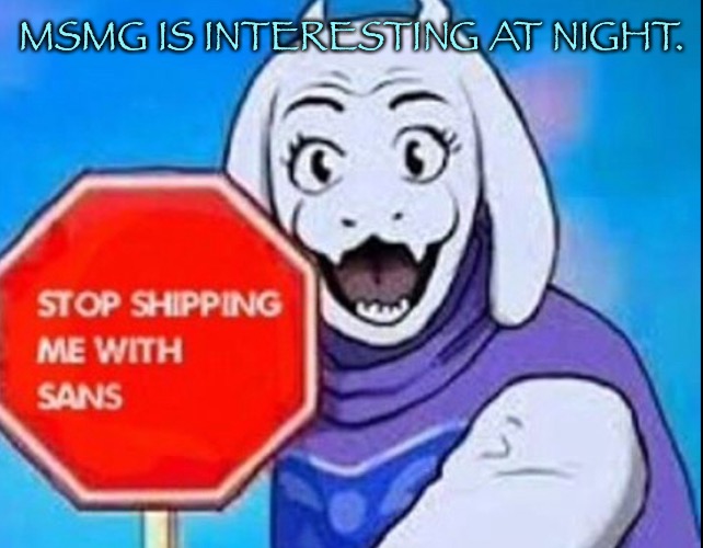 Toriel | MSMG IS INTERESTING AT NIGHT. | image tagged in toriel | made w/ Imgflip meme maker