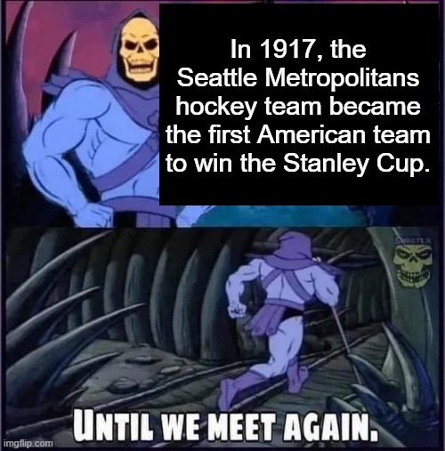 Until we meet again. | In 1917, the Seattle Metropolitans hockey team became the first American team to win the Stanley Cup. | image tagged in until we meet again | made w/ Imgflip meme maker