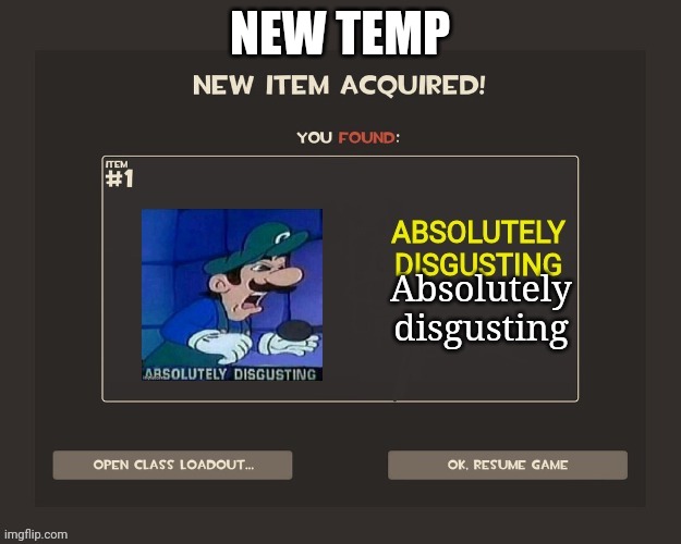TF2 absolutely disgusting item | NEW TEMP | image tagged in tf2 absolutely disgusting item | made w/ Imgflip meme maker