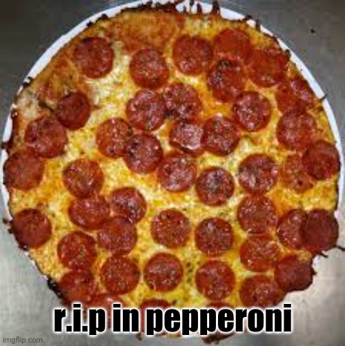 Pepperoni Pizza | r.i.p in pepperoni | image tagged in pepperoni pizza,pepperoni,rip,rest in peace,pizza,rest in pepperoni | made w/ Imgflip meme maker