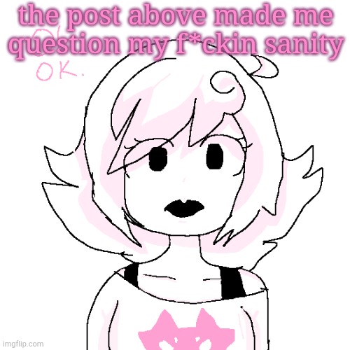 the post above made me question my f*ckin sanity | image tagged in roxy 'oh ok' | made w/ Imgflip meme maker